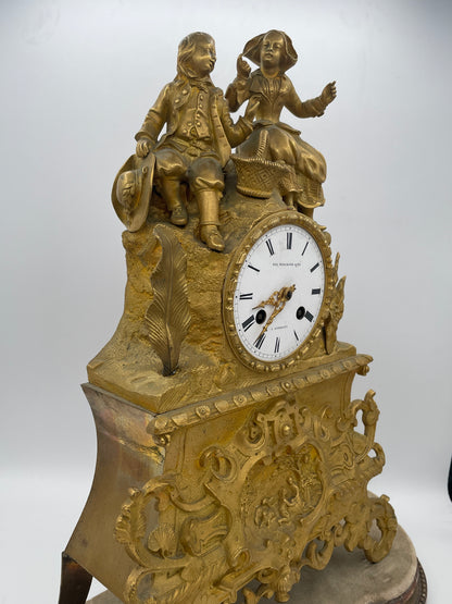 Antique French Ormolu & Gilt Bronze Figural Mantel Clock – 45cm Tall Pastoral Couple with S. Marti Movement