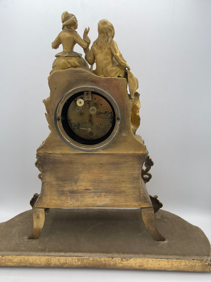 Antique French Ormolu & Gilt Bronze Figural Mantel Clock – 45cm Tall Pastoral Couple with S. Marti Movement