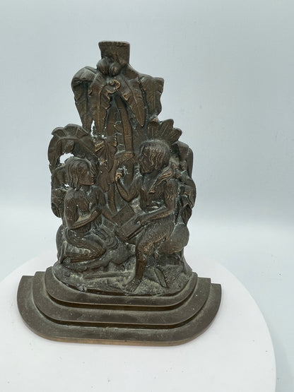 Antique Cast Iron "Dietz, Brother & Co." Robinson Crusoe & Friday Figural Bookend – 19cm Literary Motif Heavy Metal Book/Door Stop