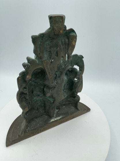 Antique Cast Iron "Dietz, Brother & Co." Robinson Crusoe & Friday Figural Bookend – 19cm Literary Motif Heavy Metal Book/Door Stop