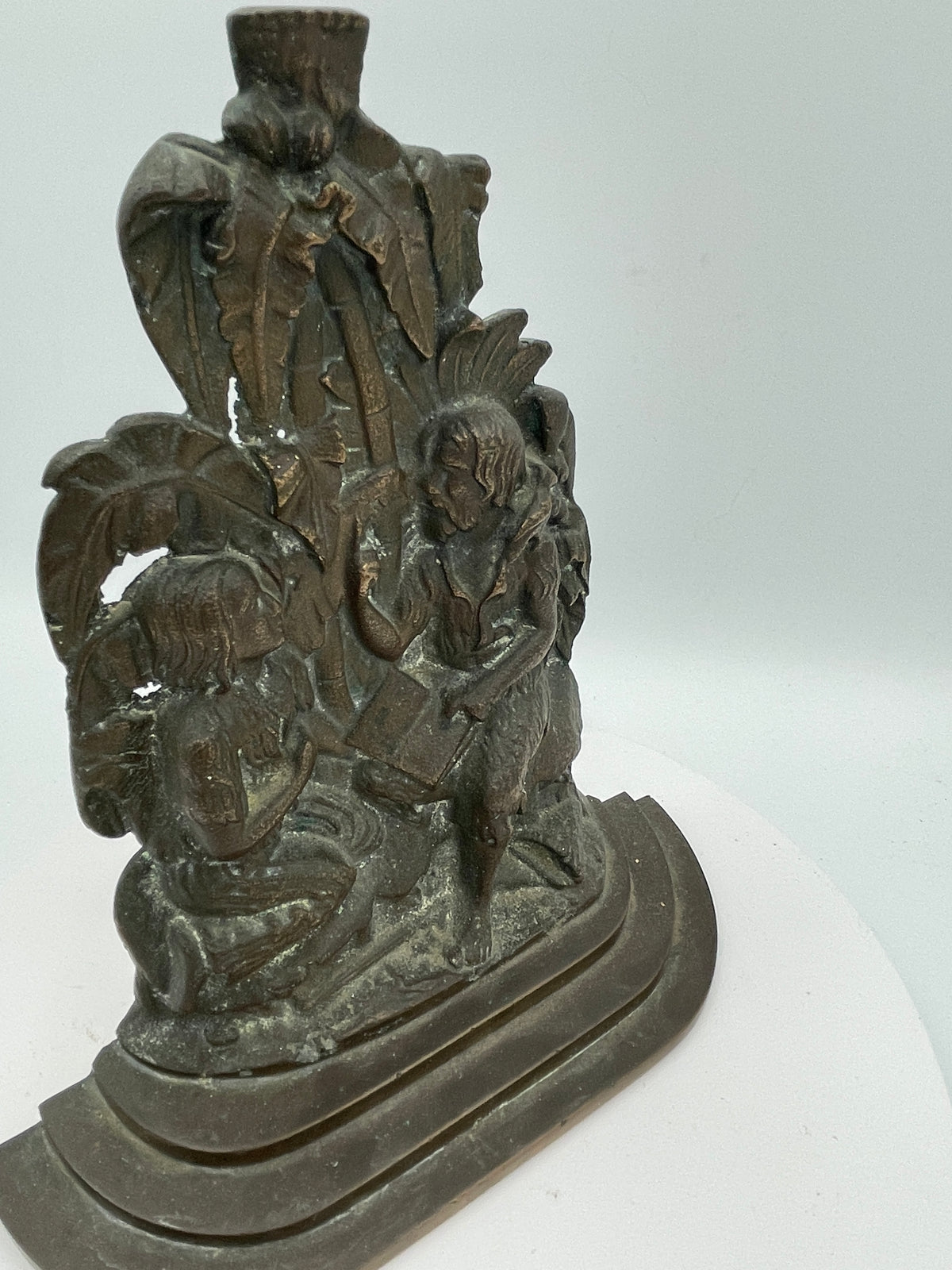 Antique Cast Iron "Dietz, Brother & Co." Robinson Crusoe & Friday Figural Bookend – 19cm Literary Motif Heavy Metal Book/Door Stop