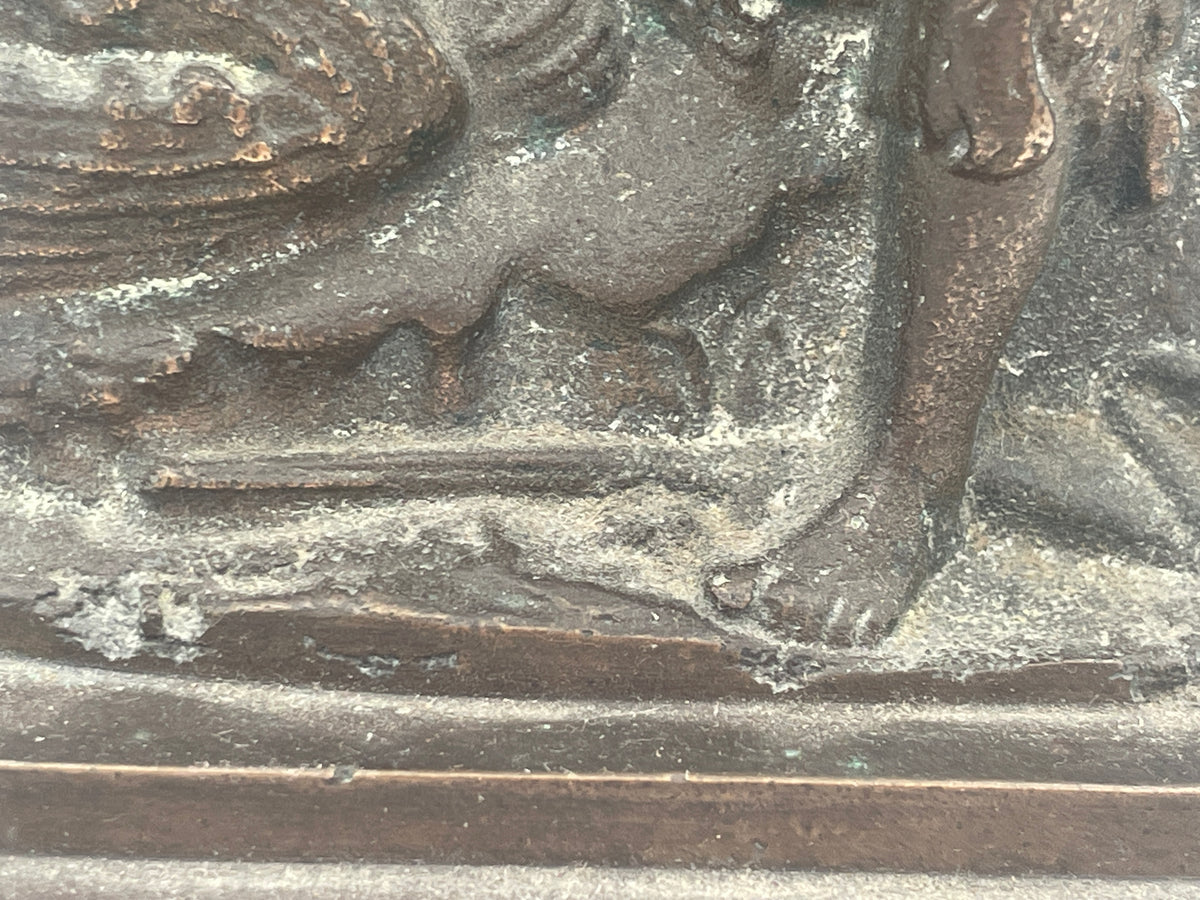 Antique Cast Iron "Dietz, Brother & Co." Robinson Crusoe & Friday Figural Bookend – 19cm Literary Motif Heavy Metal Book/Door Stop
