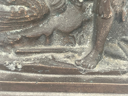 Antique Cast Iron "Dietz, Brother & Co." Robinson Crusoe & Friday Figural Bookend – 19cm Literary Motif Heavy Metal Book/Door Stop