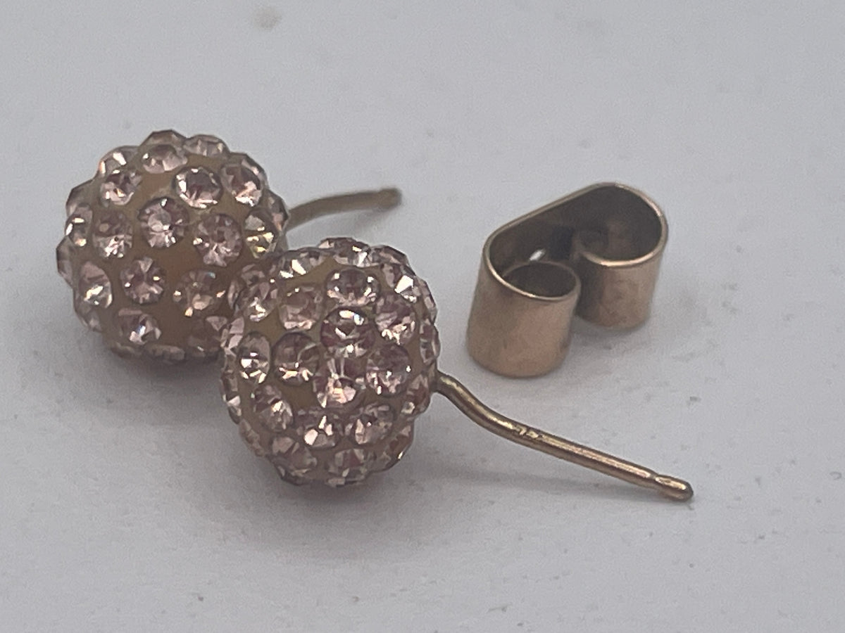 Vintage 9ct Solid Gold Cluster & Crystal Jewellery Lot – 9K Ring, 9K Crystal Ball Earrings & Turtle Charm