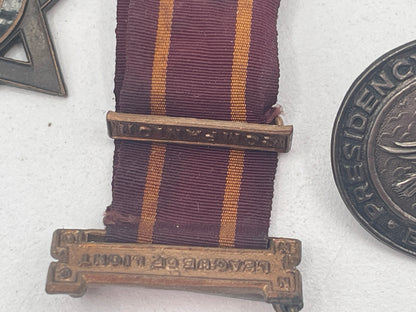 Vintage British & Colonial Collectible Lot: Presidency Golf Club Bombay Silver Button, 1956 Enfield Walking Medal, League of Light Ribbon & National Gymnastic Display Pendant