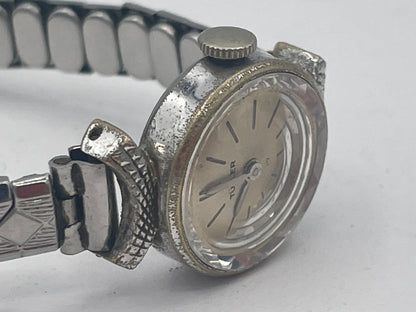 Vintage Ladies Türler Mechanical Cocktail Watch, Non-Working Project Part, Faceted Crystal, Stainless Steel Case Back, Original Excalibur Expandable St. Steel Strap (Swiss Made)