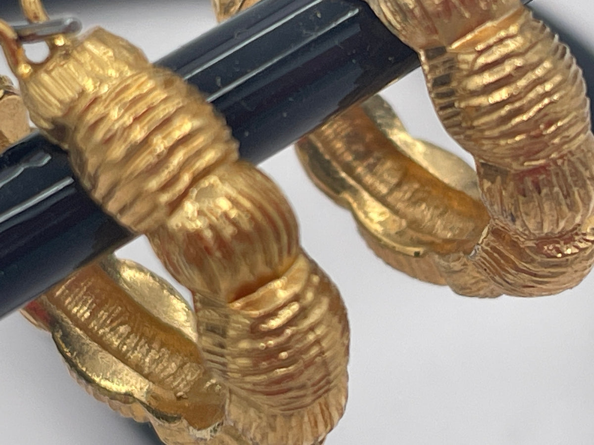 Vintage Napier Gold-Tone Chunky Ribbed Hoop Earrings, Corrugated Segmented Design, Pierced Fit (Approx. 20mm Diameter)