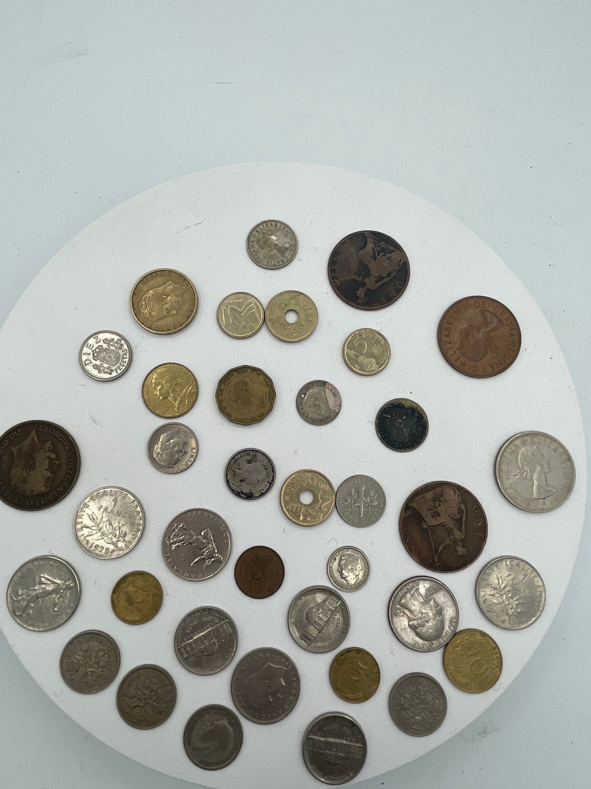 Vintage Mixed World Coin Collection Lot: British Pre-Decimal & Silver, US Mint, French Francs, Spanish Pesetas & More