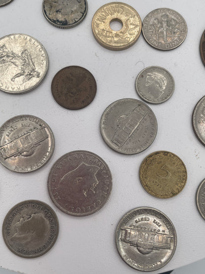 Vintage Mixed World Coin Collection Lot: British Pre-Decimal & Silver, US Mint, French Francs, Spanish Pesetas & More