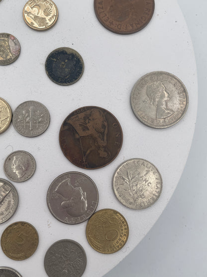 Vintage Mixed World Coin Collection Lot: British Pre-Decimal & Silver, US Mint, French Francs, Spanish Pesetas & More