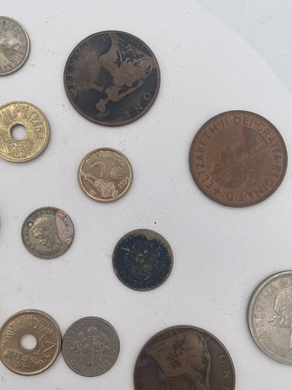 Vintage Mixed World Coin Collection Lot: British Pre-Decimal & Silver, US Mint, French Francs, Spanish Pesetas & More