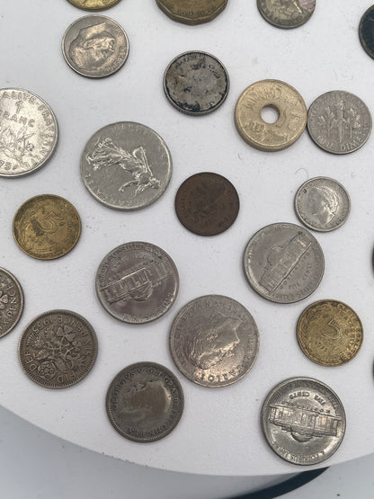 Vintage Mixed World Coin Collection Lot: British Pre-Decimal & Silver, US Mint, French Francs, Spanish Pesetas & More