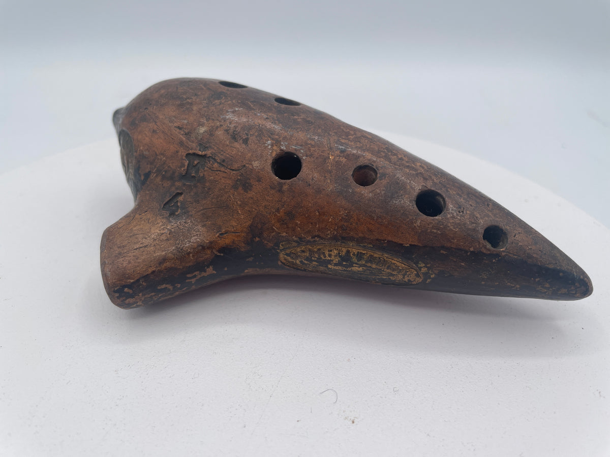 Vintage 1882 Erhard & Söhne "Ocarina Fabrik" Terracotta Musical Instrument, Key of F (Size 4), Gold-Stamped Medallion (Approx. 14cm)