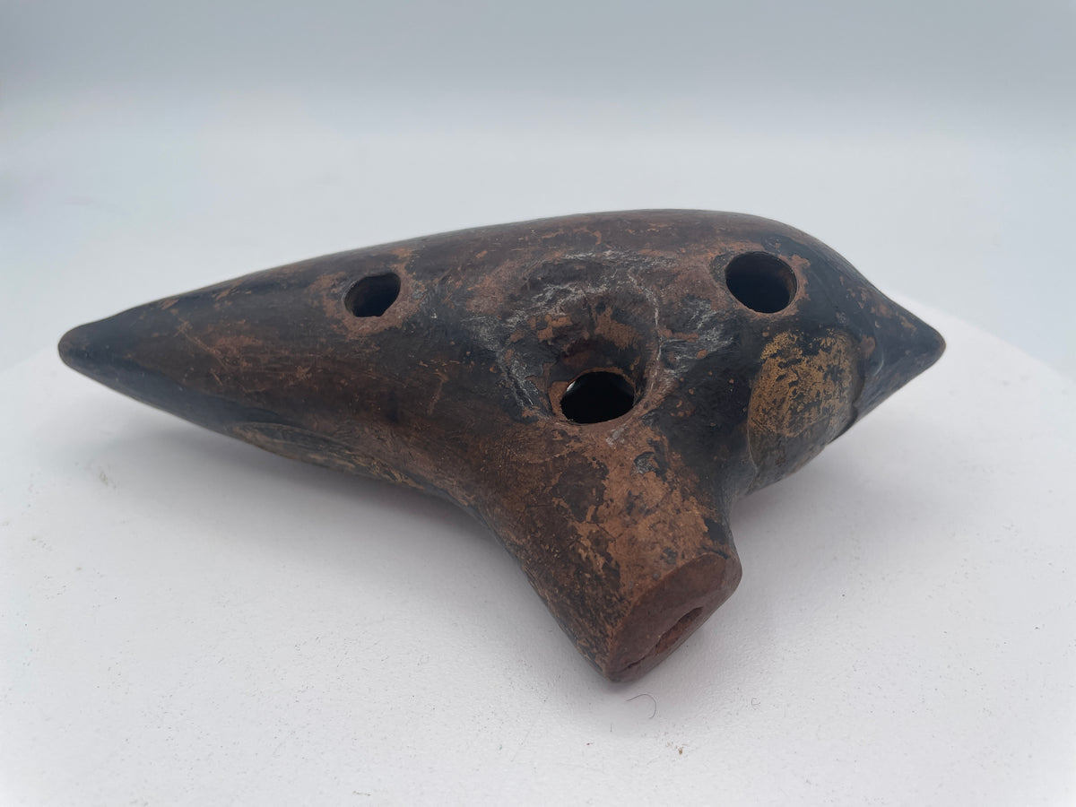 Vintage 1882 Erhard & Söhne "Ocarina Fabrik" Terracotta Musical Instrument, Key of F (Size 4), Gold-Stamped Medallion (Approx. 14cm)