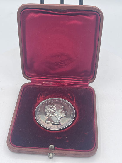 Antique 1835 C.I. Carstanjan Duisburg Commemorative Silvered Medal in Fitted Otto Oertel Box, 45mm