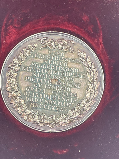 Antique 1835 C.I. Carstanjan Duisburg Commemorative Silvered Medal in Fitted Otto Oertel Box, 45mm
