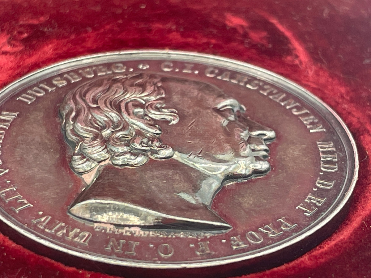 Antique 1835 C.I. Carstanjan Duisburg Commemorative Silvered Medal in Fitted Otto Oertel Box, 45mm