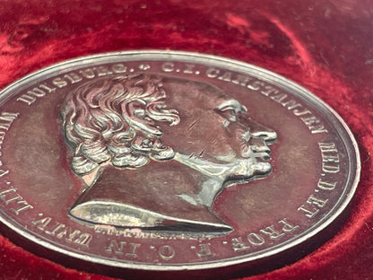 Antique 1835 C.I. Carstanjan Duisburg Commemorative Silvered Medal in Fitted Otto Oertel Box, 45mm