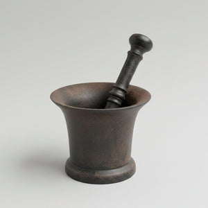 Antique Cast Iron Apothecary Mortar & Pestle (5.4kg) – Victorian Chemist Shop, Barnard Castle UK, 22cm Pestle, 16.5cm Bowl