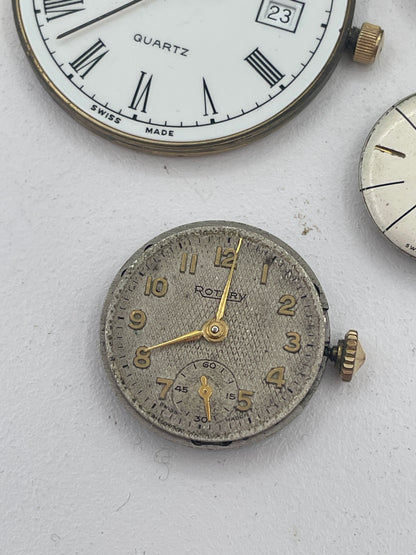 Vintage Mixed Lot of Swiss Watch Movements & Watch Heads: Rotary, Accurist, Mechanical & Quartz Spare Parts