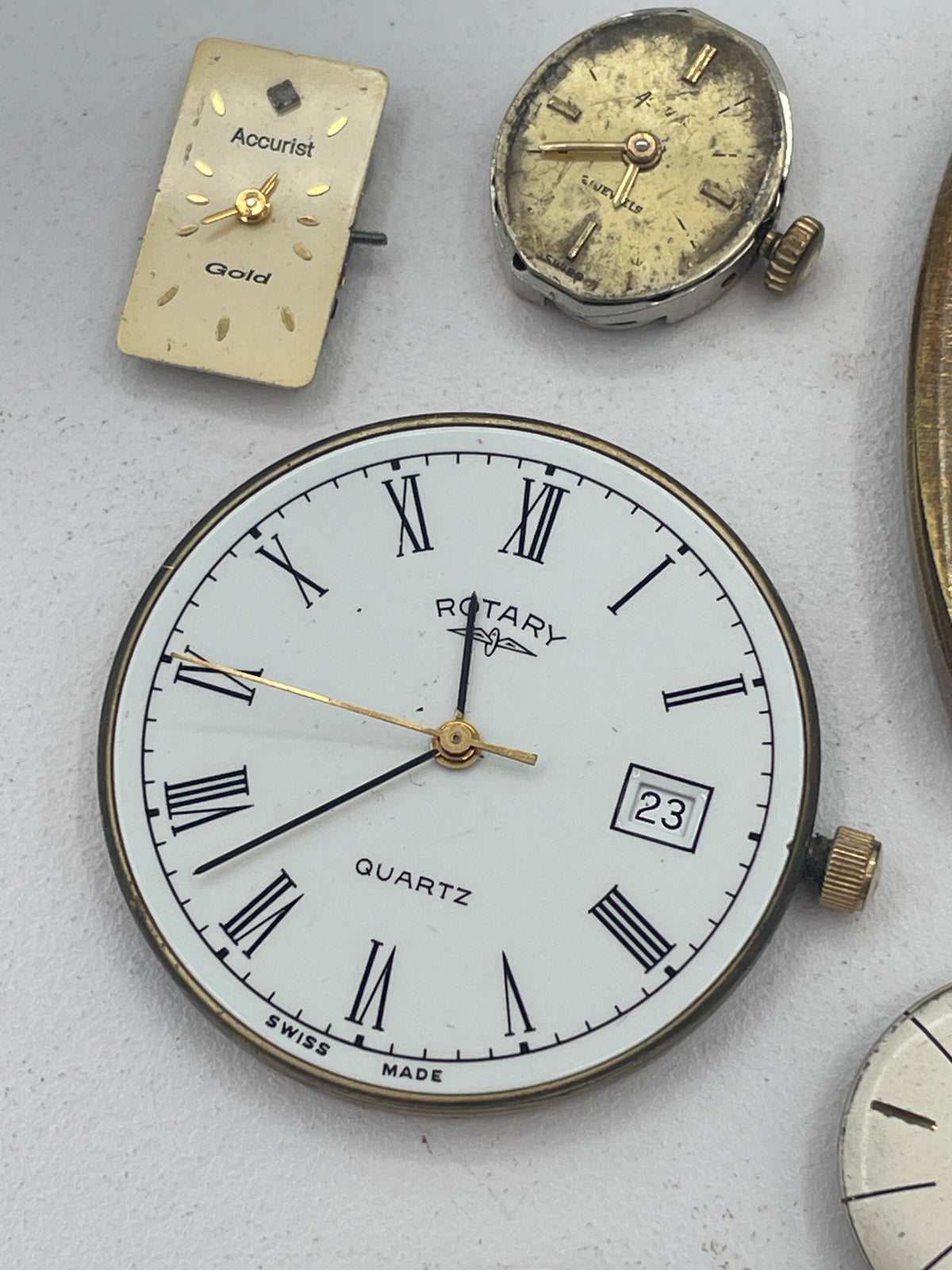 Vintage Mixed Lot of Swiss Watch Movements & Watch Heads: Rotary, Accurist, Mechanical & Quartz Spare Parts