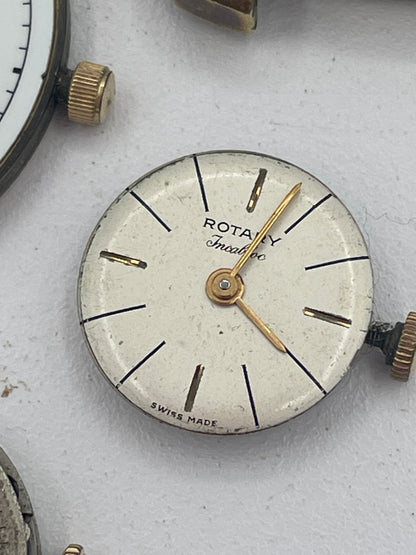 Vintage Mixed Lot of Swiss Watch Movements & Watch Heads: Rotary, Accurist, Mechanical & Quartz Spare Parts