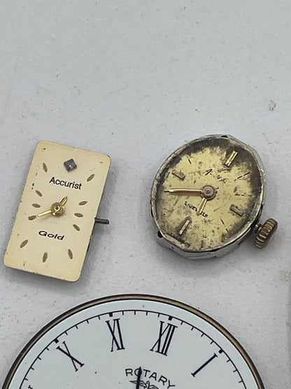 Vintage Mixed Lot of Swiss Watch Movements & Watch Heads: Rotary, Accurist, Mechanical & Quartz Spare Parts