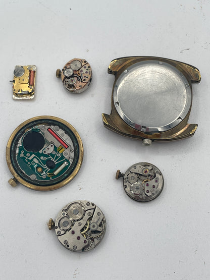 Vintage Mixed Lot of Swiss Watch Movements & Watch Heads: Rotary, Accurist, Mechanical & Quartz Spare Parts