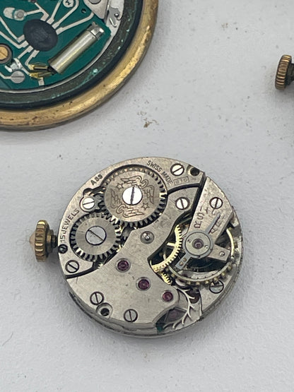 Vintage Mixed Lot of Swiss Watch Movements & Watch Heads: Rotary, Accurist, Mechanical & Quartz Spare Parts