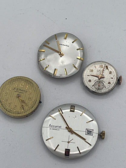 Vintage Mixed Lot of Swiss Watch Movements & Watch Heads: Accurist 21 Jewels, Garrard, J.B. Yabsley London & Oris Spare Parts