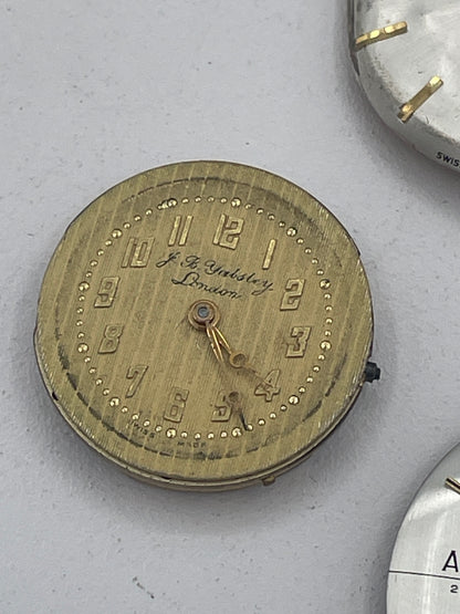 Vintage Mixed Lot of Swiss Watch Movements & Watch Heads: Accurist 21 Jewels, Garrard, J.B. Yabsley London & Oris Spare Parts