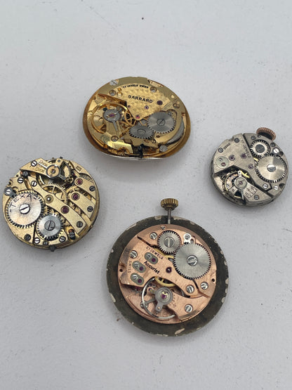 Vintage Mixed Lot of Swiss Watch Movements & Watch Heads: Accurist 21 Jewels, Garrard, J.B. Yabsley London & Oris Spare Parts