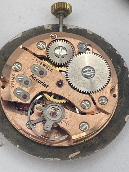 Vintage Mixed Lot of Swiss Watch Movements & Watch Heads: Accurist 21 Jewels, Garrard, J.B. Yabsley London & Oris Spare Parts