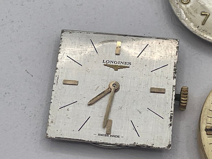 Vintage Mixed Lot of Swiss Watch Movements & Watch Heads: Longines 17 Jewels, Zenith 19 Jewels & Bulova Ambassador Automatic