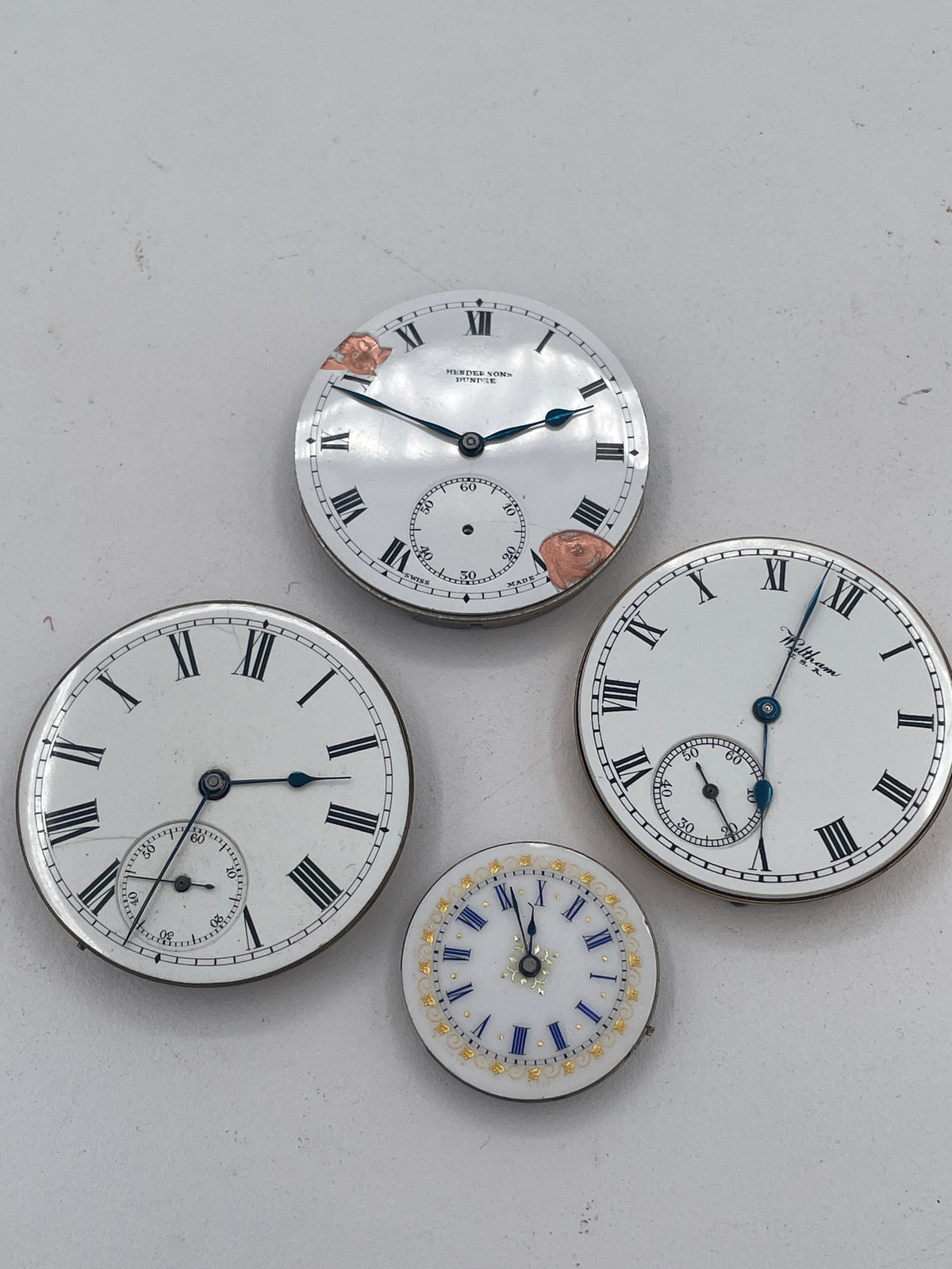 Vintage Mixed Lot of Pocket Watch Movements & Watch Heads: American Waltham Mass, Traveler & Henderson's Dundee Spare Parts