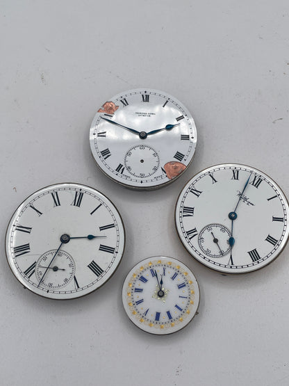 Vintage Mixed Lot of Pocket Watch Movements & Watch Heads: American Waltham Mass, Traveler & Henderson's Dundee Spare Parts