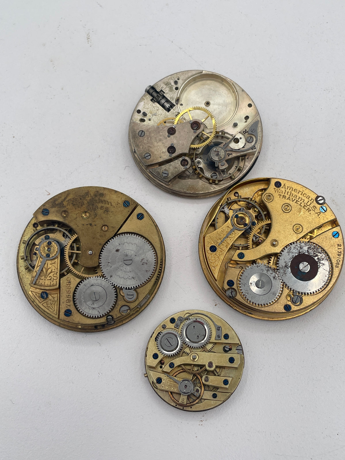 Vintage Mixed Lot of Pocket Watch Movements & Watch Heads: American Waltham Mass, Traveler & Henderson's Dundee Spare Parts