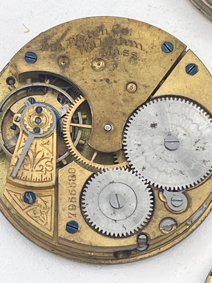 Vintage Mixed Lot of Pocket Watch Movements & Watch Heads: American Waltham Mass, Traveler & Henderson's Dundee Spare Parts