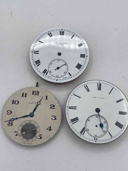 Vintage Mixed Lot of Pocket Watch Movements: J.W. Benson London, G. & T. Young New Zealand & Jay's Essex Road Spare Parts