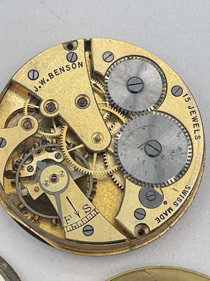 Vintage Mixed Lot of Pocket Watch Movements: J.W. Benson London, G. & T. Young New Zealand & Jay's Essex Road Spare Parts