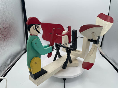 Vintage American Wooden Whirligig | Kinetic Woodcutter Garden Wind Toy