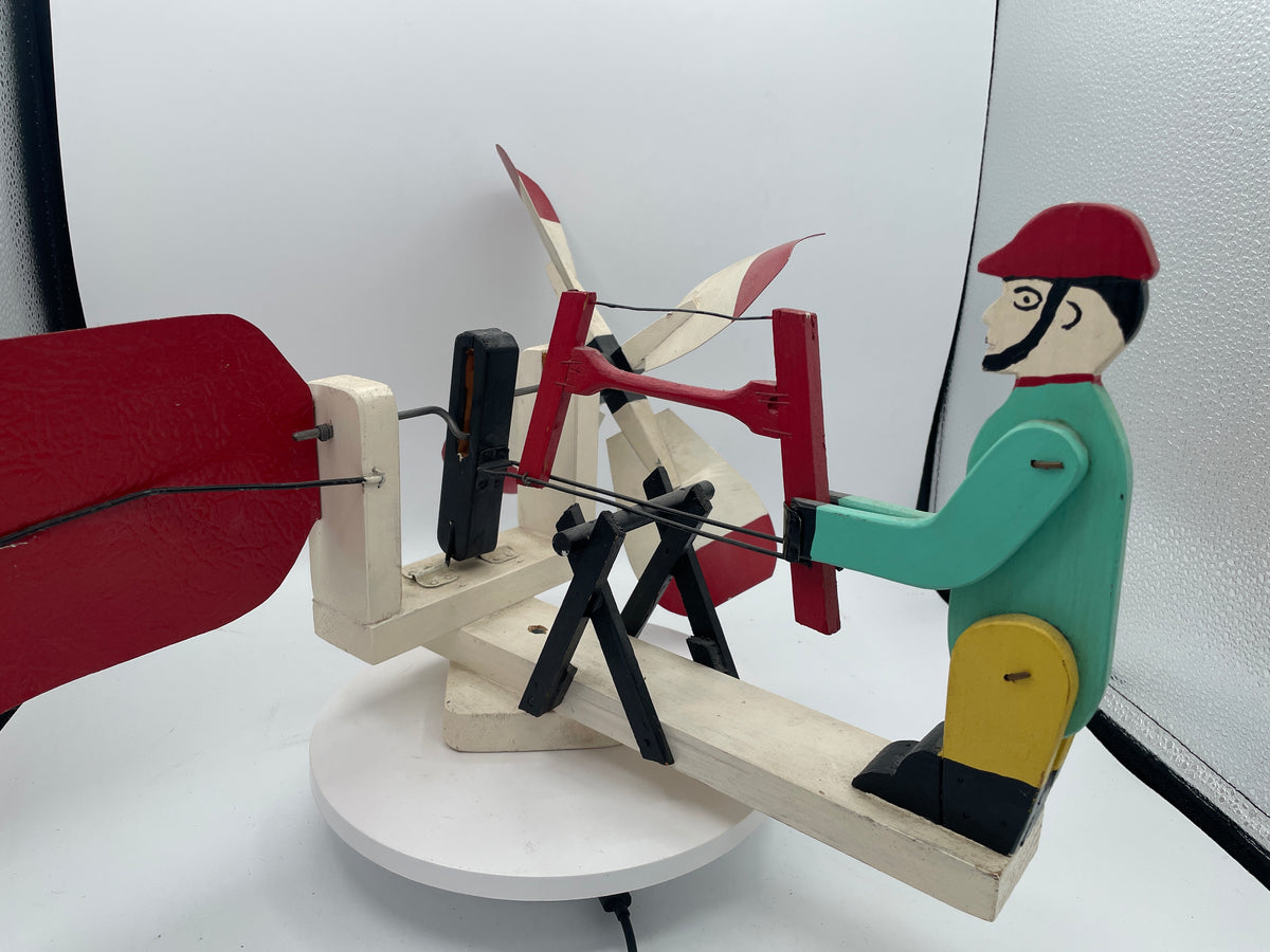 Vintage American Wooden Whirligig | Kinetic Woodcutter Garden Wind Toy