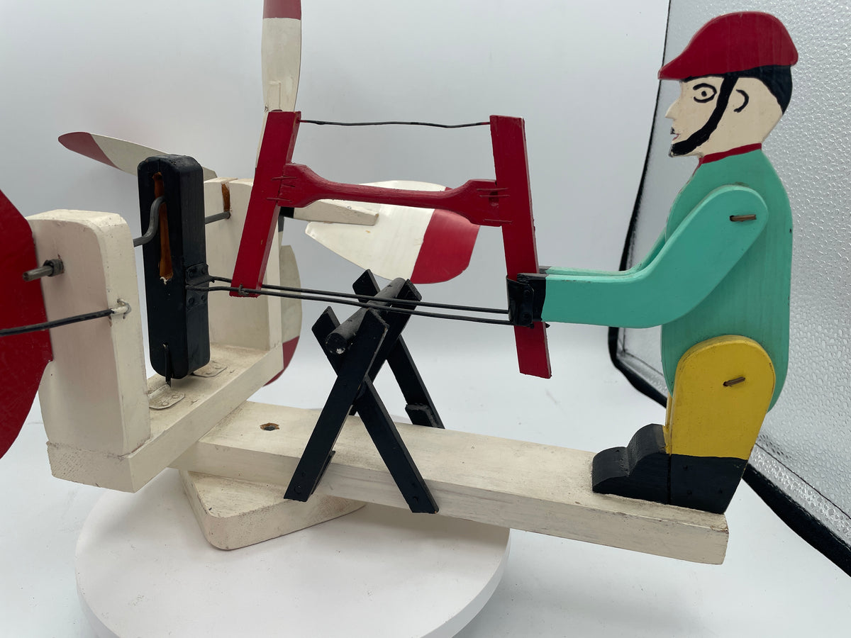 Vintage American Wooden Whirligig | Kinetic Woodcutter Garden Wind Toy
