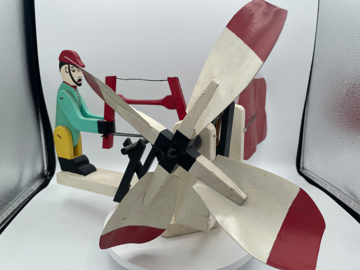 Vintage American Wooden Whirligig | Kinetic Woodcutter Garden Wind Toy