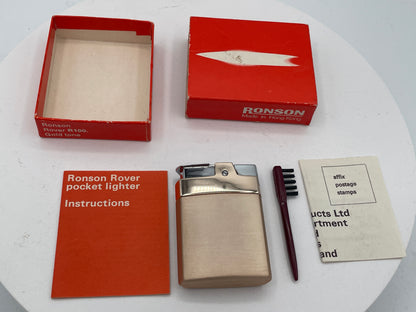 Vintage Boxed Ronson Rover R100 Gold-Tone Pocket Lighter | New Old Stock