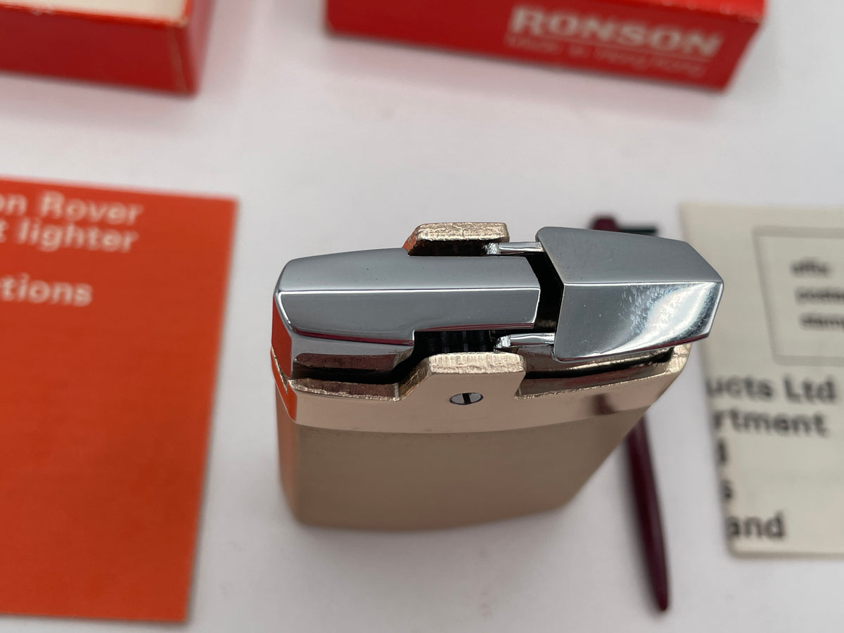 Vintage Boxed Ronson Rover R100 Gold-Tone Pocket Lighter | New Old Stock