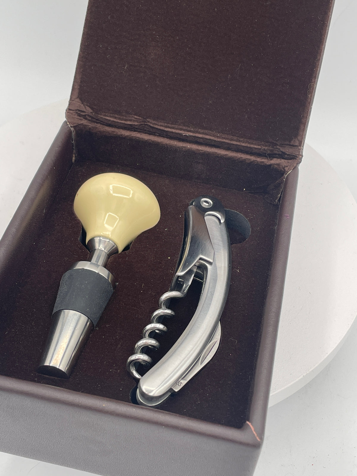 Mercedes-Benz Branded Wine Accessory Set | Gear Shifter Bottle Stopper & Waiter's Friend Corkscrew in Leather Presentation Box