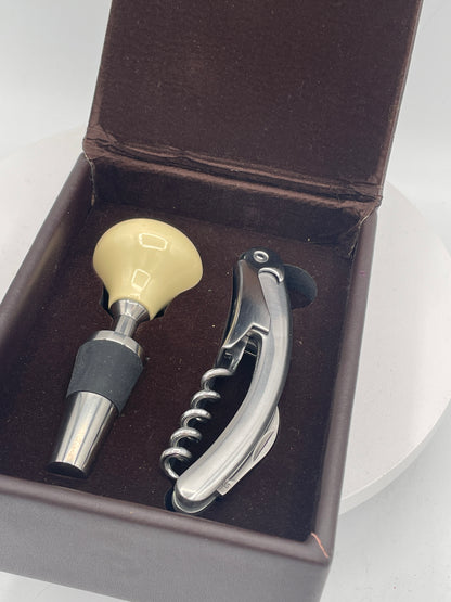 Mercedes-Benz Branded Wine Accessory Set | Gear Shifter Bottle Stopper & Waiter's Friend Corkscrew in Leather Presentation Box