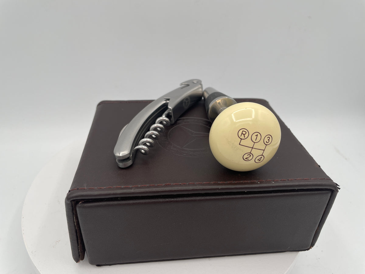 Mercedes-Benz Branded Wine Accessory Set | Gear Shifter Bottle Stopper & Waiter's Friend Corkscrew in Leather Presentation Box