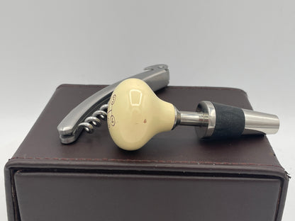 Mercedes-Benz Branded Wine Accessory Set | Gear Shifter Bottle Stopper & Waiter's Friend Corkscrew in Leather Presentation Box